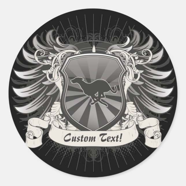 Greyhound Dog Wappen Runder Aufkleber (Vorderseite)