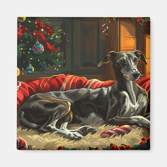 Greyhound Dog Weihnachtsfest Magnet (Vorne)