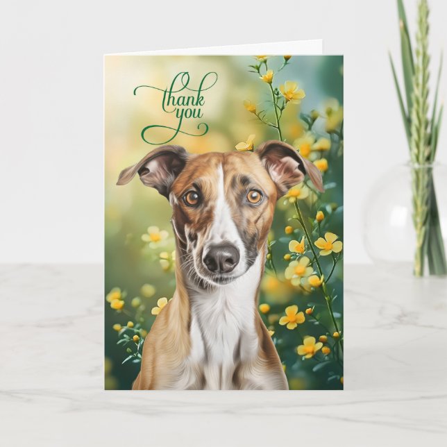 Greyhound Dog with Tiny Yellow Flowers Dankeskarte (Vorderseite)