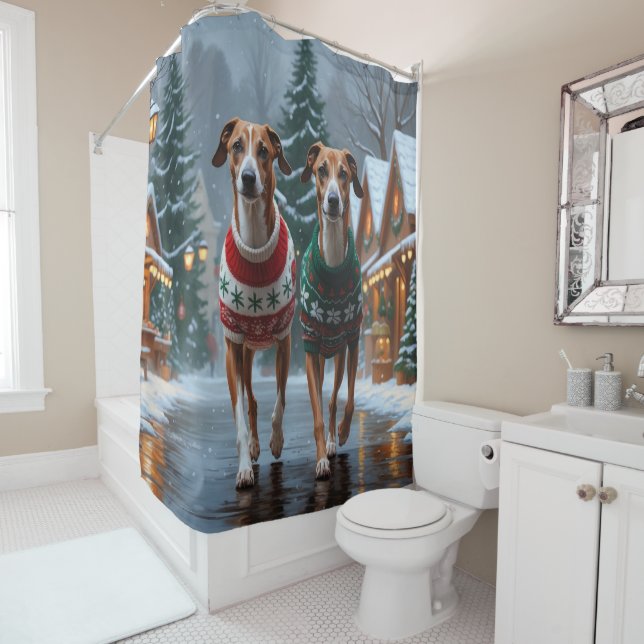 Greyhound Dogs Christmas Snow Holiday Duschvorhang (Beispiel)