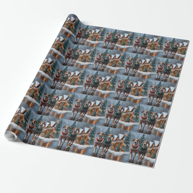 Greyhound Dogs Christmas Snow Holiday Geschenkpapier (Ungerollt)