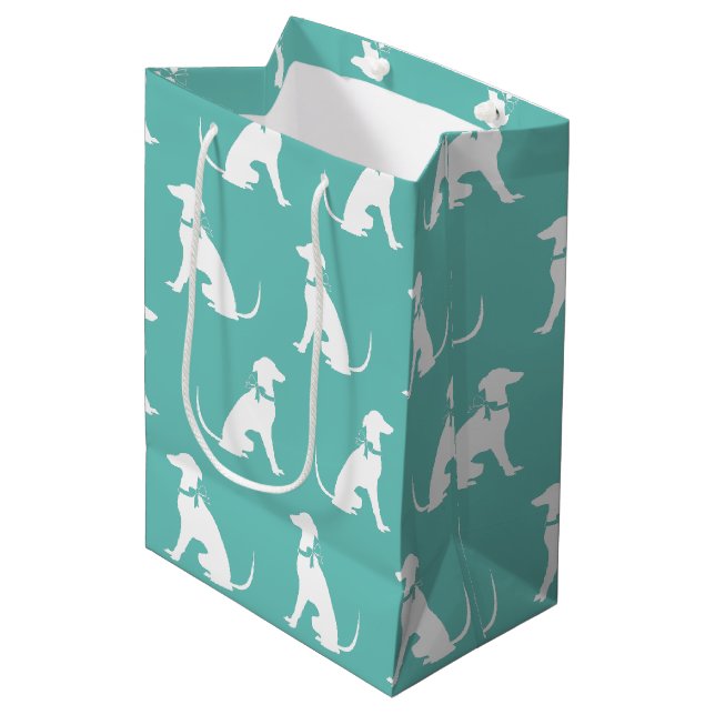 Greyhound Doppy Puppy Mittlere Geschenktüte (Vorderseite Schrägansicht)