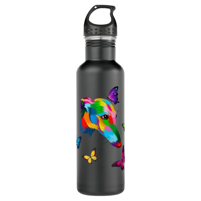 Greyhound farbenfrohe Grauschmetterlinge Edelstahlflasche (Vorderseite)