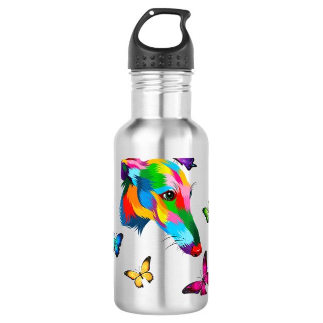 Greyhound farbenfrohe Grauschmetterlinge Edelstahlflasche (Vorderseite)