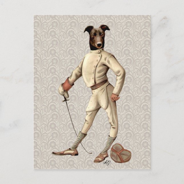 Greyhound Fencer bei Creme Vollversion 2 Postkarte (Vorderseite)