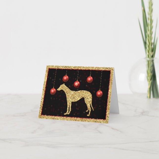 Greyhound Gold Glitzer Bauble Weihnachten Karte (Vorderseite)