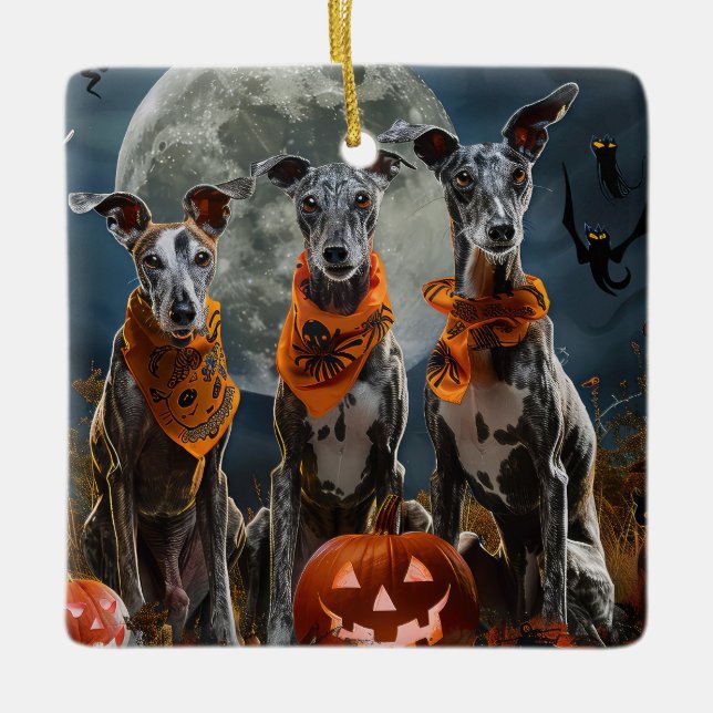 Greyhound Halloween Spooky Keramikornament (Vorderseite)