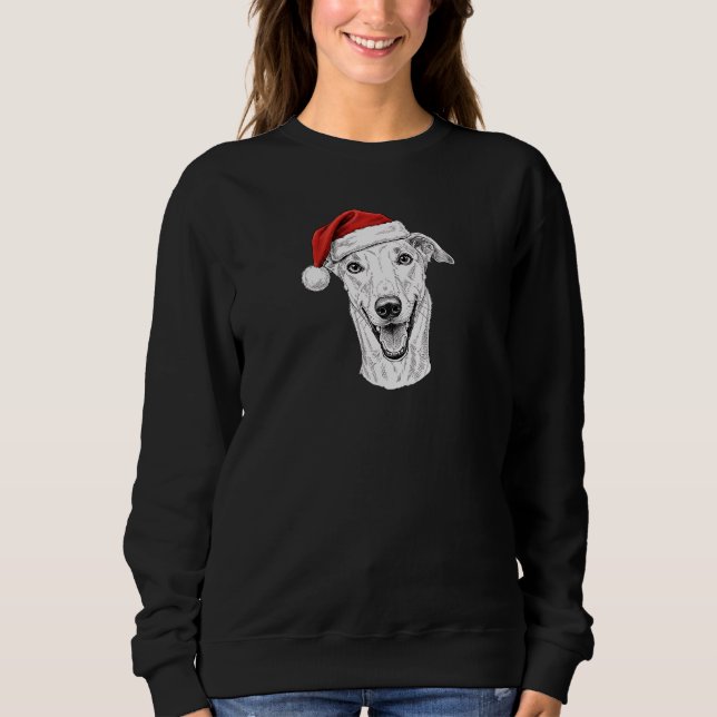 Greyhound Hand-Drawn Portrait Christmas Santa Dog Sweatshirt (Vorderseite)