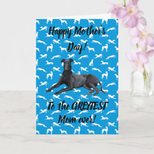 Greyhound Happy Mothers Day on Blue Silhouetten Karte