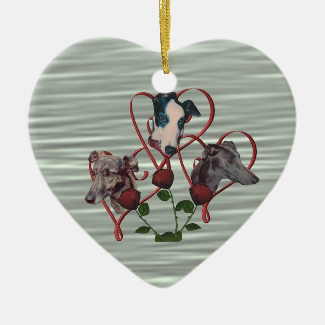 Greyhound Hearts Rose Trio Dog Ornament (Vorne)