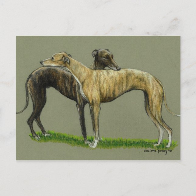 "Greyhound Hug" Hund Art Postkarte (Vorderseite)