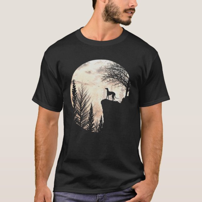 Greyhound Hund and Moon Silhouette Funny Halloween T-Shirt (Vorderseite)