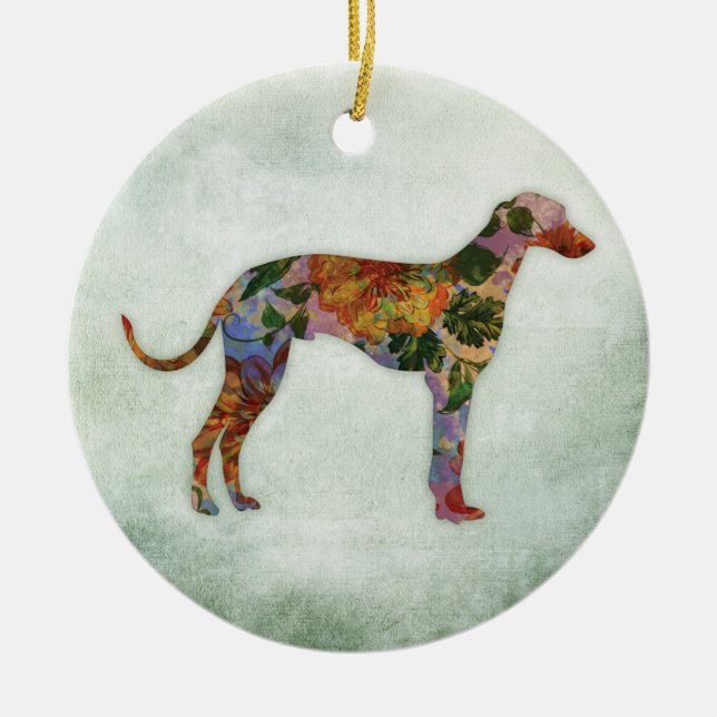 Greyhound Hund floral auf grün Keramik Ornament (Vorne)