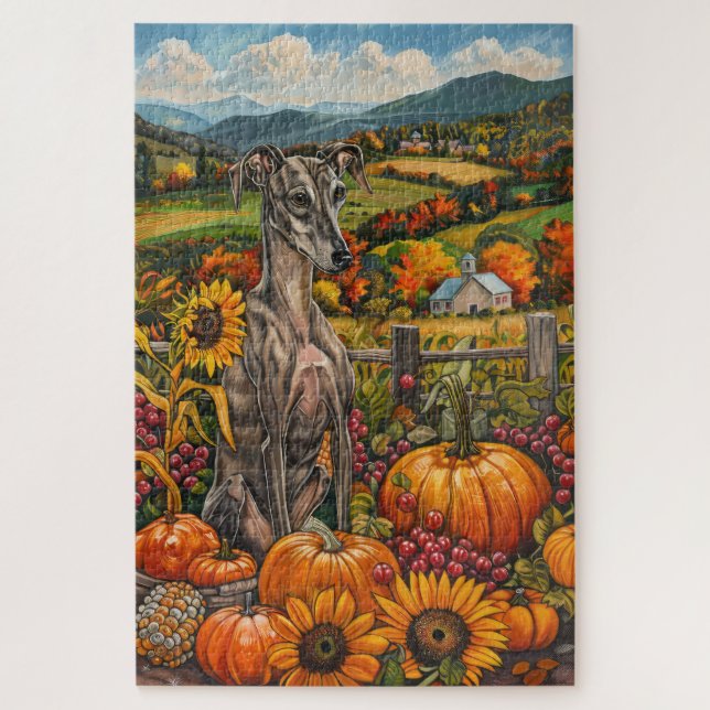 Greyhound Hund Herbst Ernte Erntedank (Vertikal)