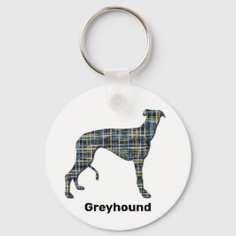 Greyhound Hund Silhouette Gelb & Blau Gitter Schlüsselanhänger