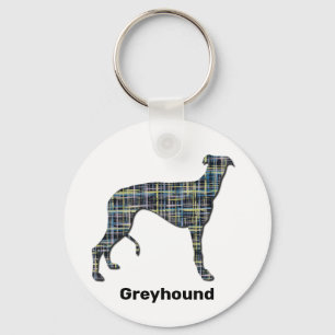 Greyhound Hund Silhouette Gelb & Blau Gitter Schlüsselanhänger