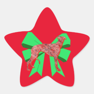 Greyhound Hund Silhouette Red & Green Bow Weihnach Stern-Aufkleber