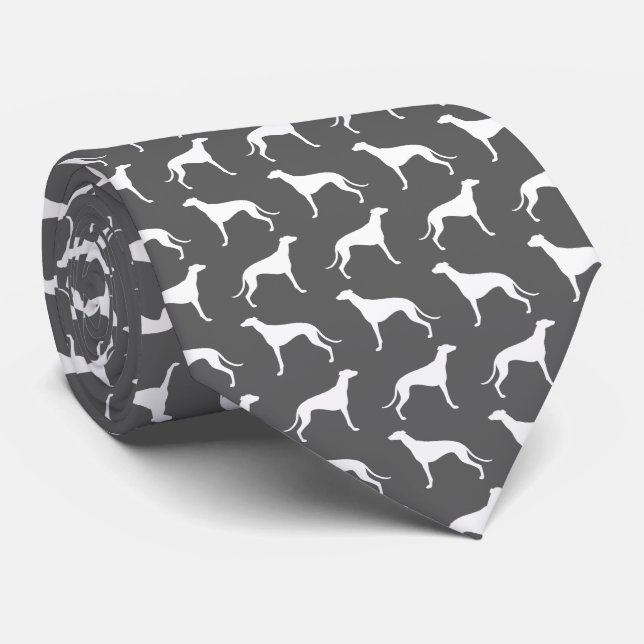 Greyhound Hund Silhouetten Muster Grau und Weiß Krawatte (Gerollt)