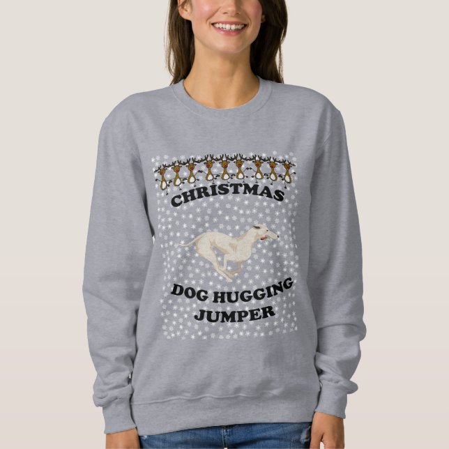 Greyhound Hund Weihnachts-Hund umarmt Sweatshirt (Vorderseite)