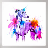 Greyhound Line Art mit Aquarellbildern