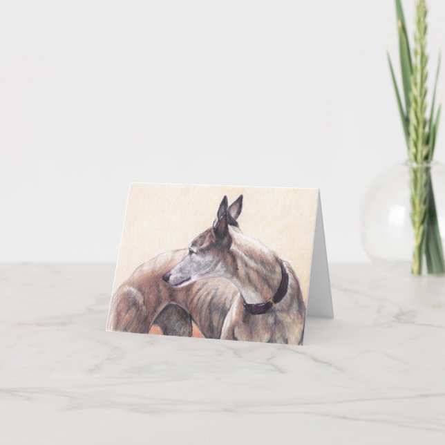 Greyhound Looking Back Dog Art Note Card Karte (Vorderseite)