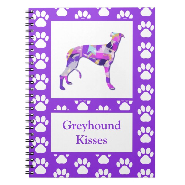 Greyhound Lurcher Dog Silhouette Paw Lila PY&B Notizblock (Vorderseite)