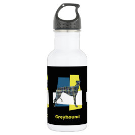Greyhound/Lurcher Hund Gelb & Blau Grid Edelstahlflasche