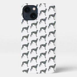 Greyhound Lurcher Niedlich Dog Silhouette Grid Whi iPhone Hülle