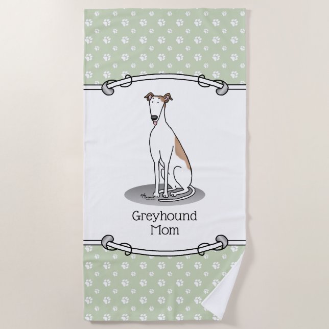 Greyhound-Mama (weiß) Niedlicher Hund Mama Funny Strandtuch (Vorderseite)