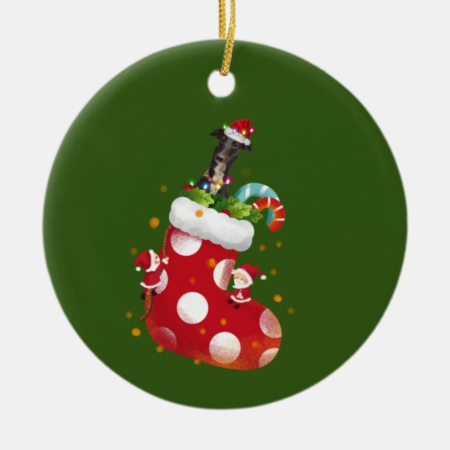 Greyhound mit Hat LIGHTS Weihnachten Keramik Ornament (Vorne)
