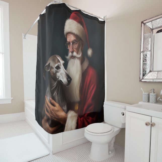 Greyhound mit Weihnachtsfeiern Duschvorhang (Beispiel)