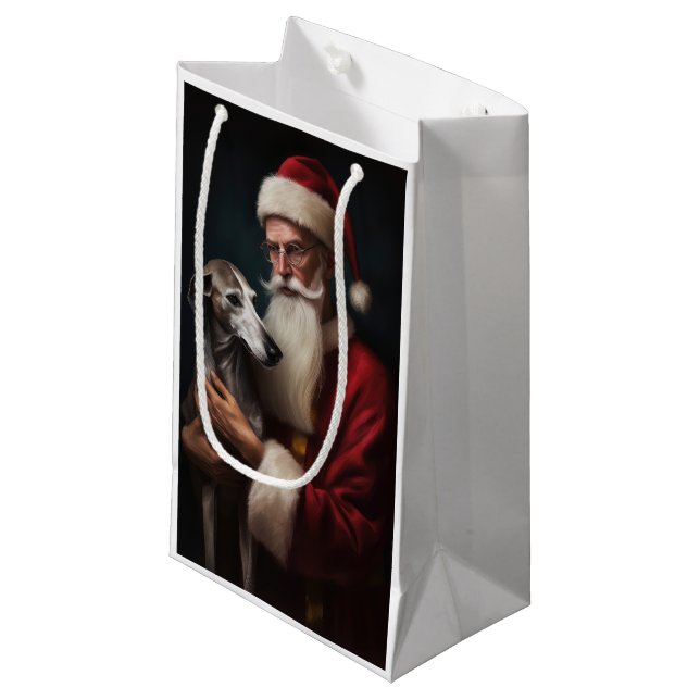 Greyhound mit Weihnachtsfeiern Kleine Geschenktüte (Vorderseite Schrägansicht)