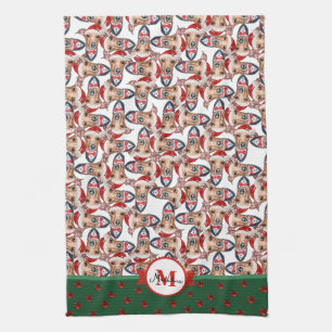 Greyhound Muster Monogram Christmas Dog Geschirrtuch