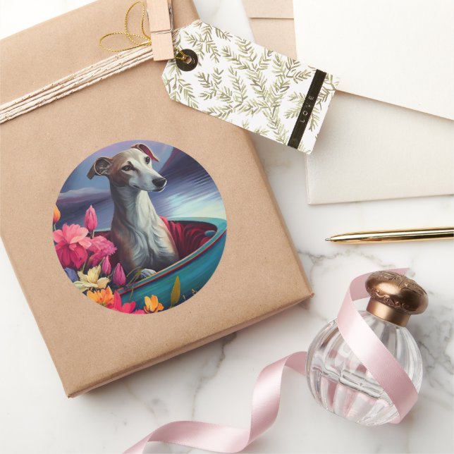 Greyhound on a Paddle: Ein Landschaftliches Abente Runder Aufkleber (Schenken)