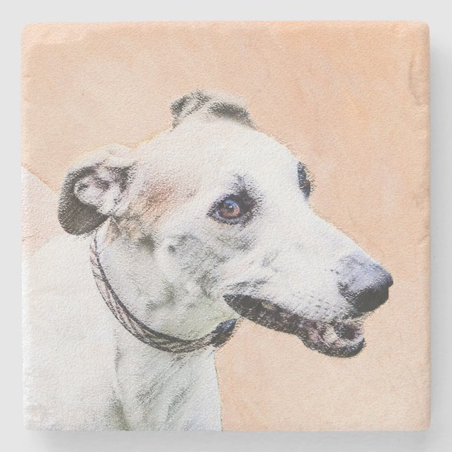 Greyhound Painting - Cute Original Dog Art Steinuntersetzer (Vorderseite)