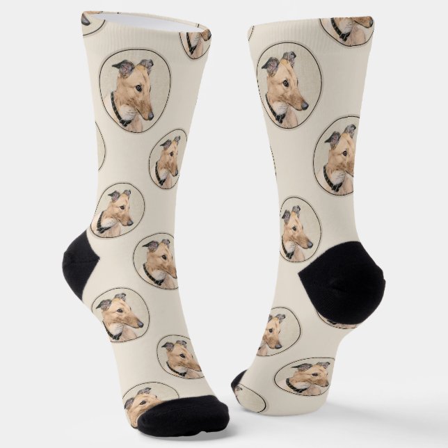 Greyhound Painting Fawn Niedlich Original Haustier Socken (Gewinkelt)