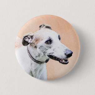 Greyhound Painting - Niedliche Original Hunde Kuns Button