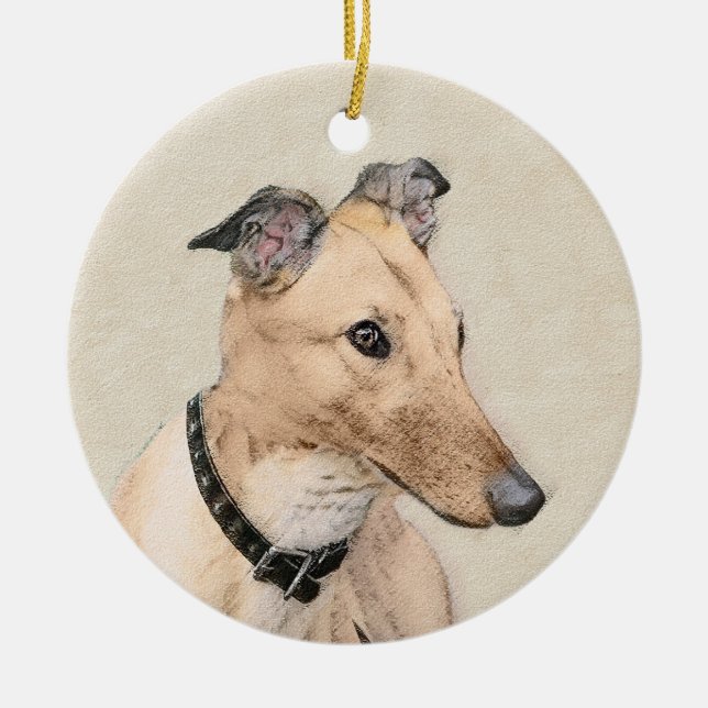 Greyhound Painting - Niedliche Original Hunde Kuns Keramik Ornament (Vorne)