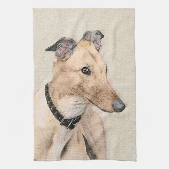 Greyhound Painting - Niedliche Original Hunde Kuns Küchentuch (Vertikal)