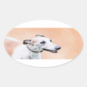 Greyhound Painting - Niedliche Original Hunde Kuns Ovaler Aufkleber