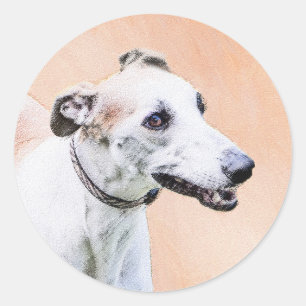 Greyhound Painting - Niedliche Original Hunde Kuns Runder Aufkleber