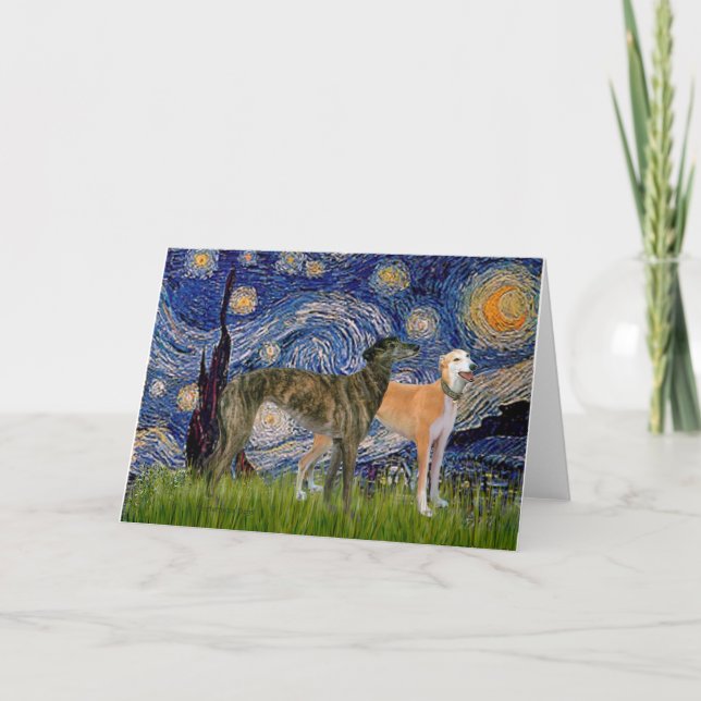 Greyhound Pair - Starry Night Karte (Vorderseite)