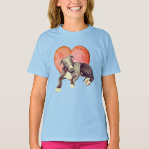 Greyhound Puppy and Pink Heart T-Shirt