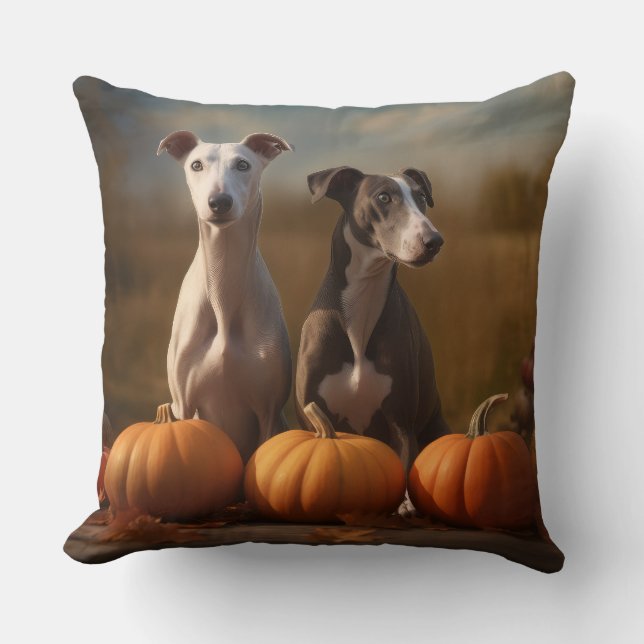 Greyhound Puppy Autumn Delight Pumpkin Kissen (Vorderseite)