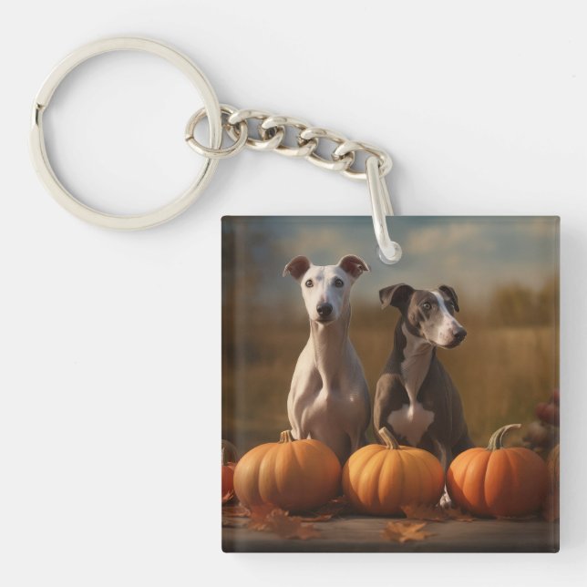 Greyhound Puppy Autumn Delight Pumpkin Schlüsselanhänger (Vorderseite)