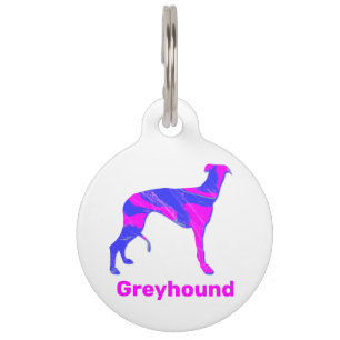 Greyhound Puppy Dog Silhouette Rosa & Blau Weiß Haustiermarke