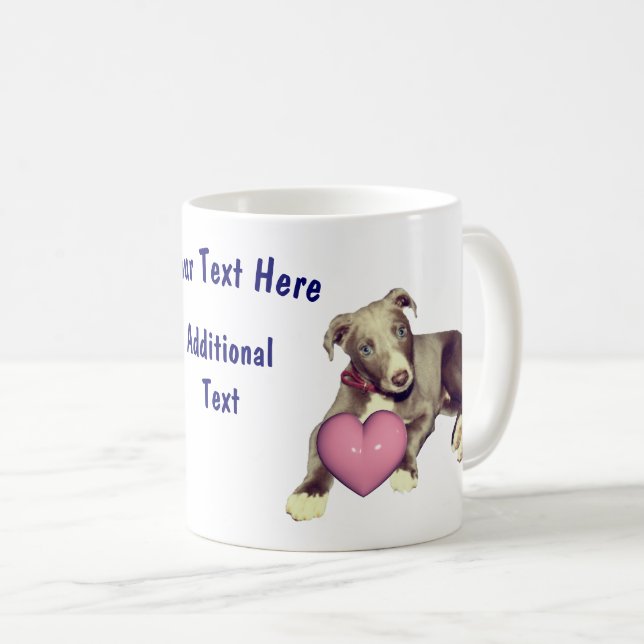 Greyhound Puppy Pink Herz Personalisiert Kaffeetasse (VorderseiteRechts)