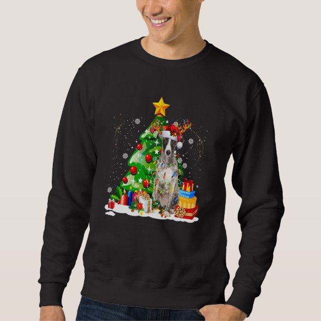 Greyhound Reindeer Christmas Lights  Dog Xmas Sweatshirt (Vorderseite)