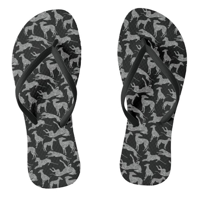 Greyhound Silhouetten Imitate Glitzer Silver Flip Flops (Fußbett)