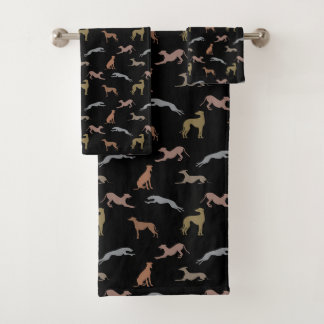 Greyhound-Silhouetten Metallic Shades auf Black Badhandtuch Set